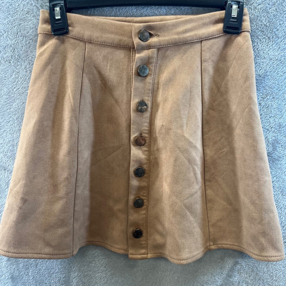 Fuinloth Womens XS Tan Faux Suede‎ Button Front Western Boho Mod Retro 70s Style